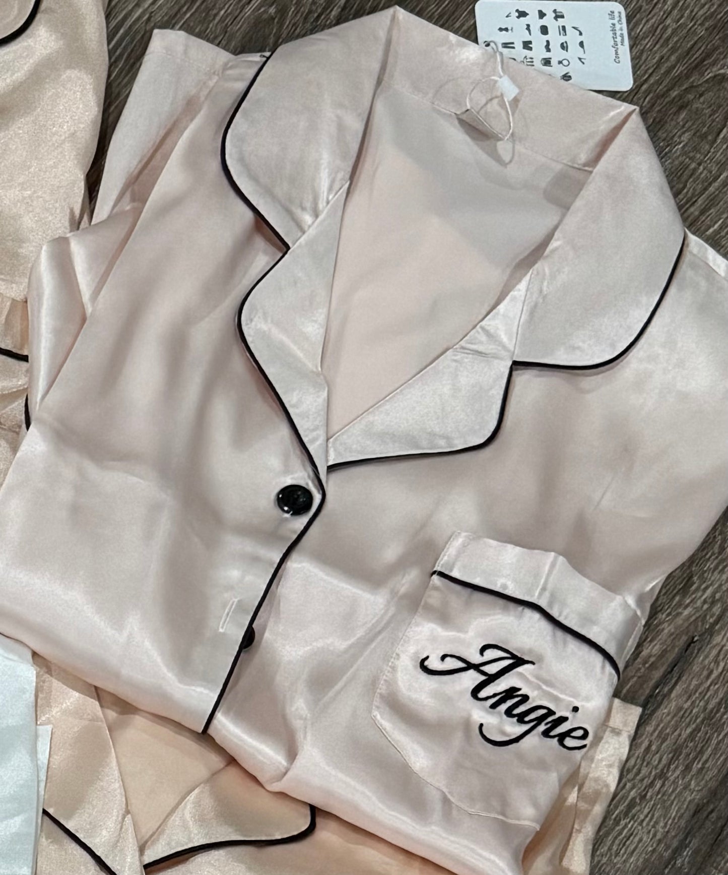 Adult XSmall 2pc blush pj set “Angie” embroidered on the pocket