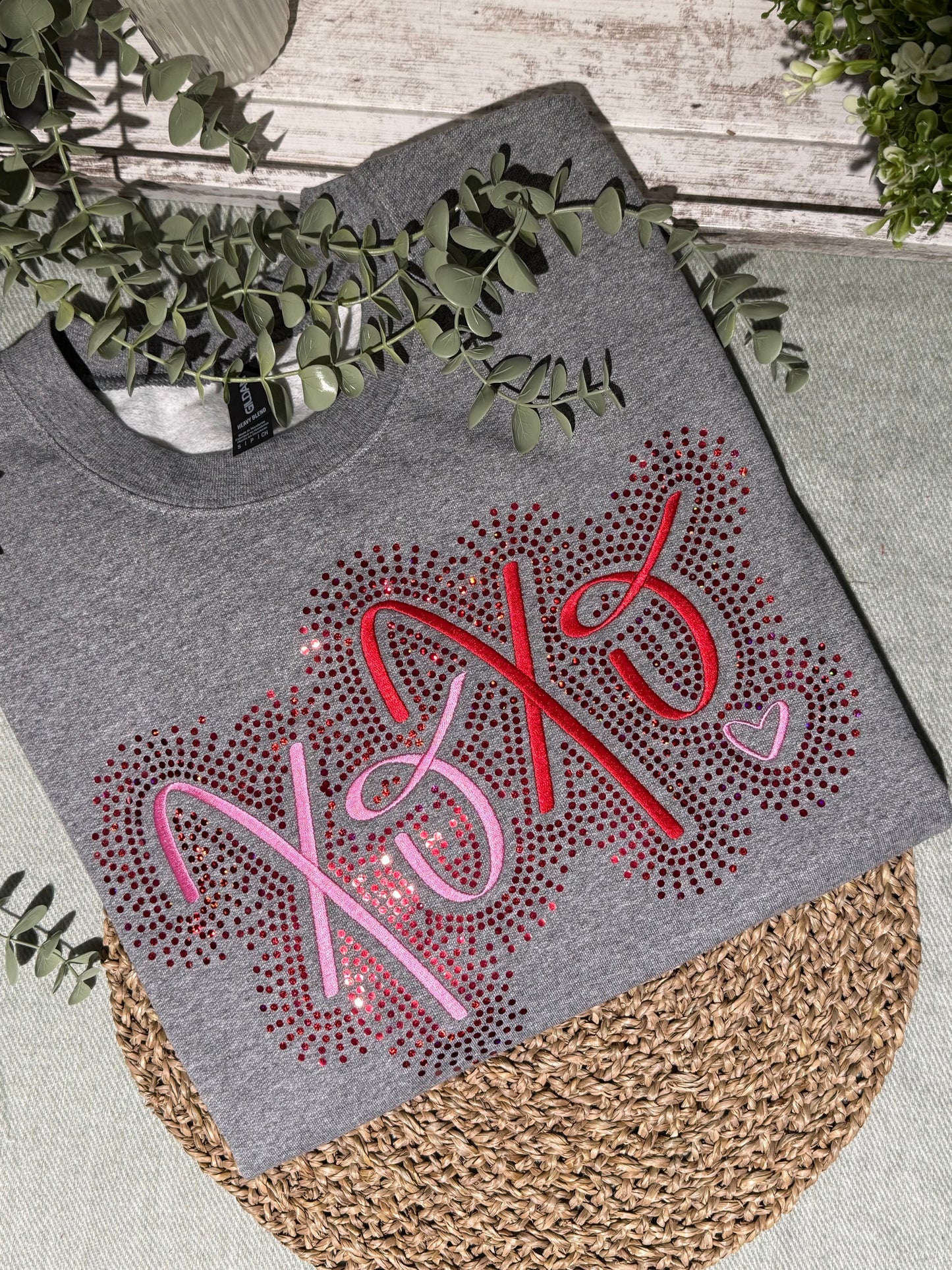 XOXO heart spangle valentines embroidered shirt