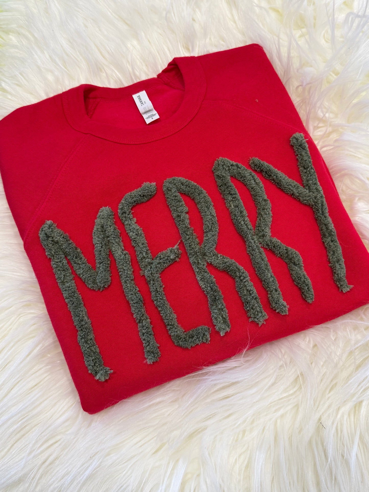 Merry green chenille yarn embroidered shirt