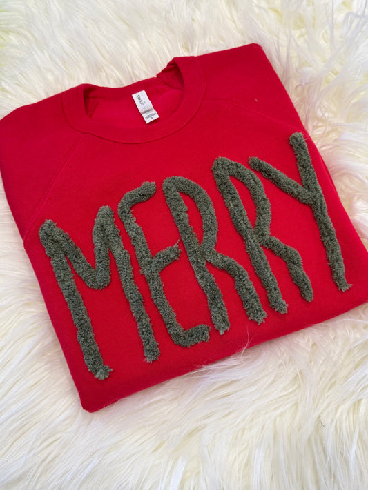 Merry green chenille yarn embroidered shirt