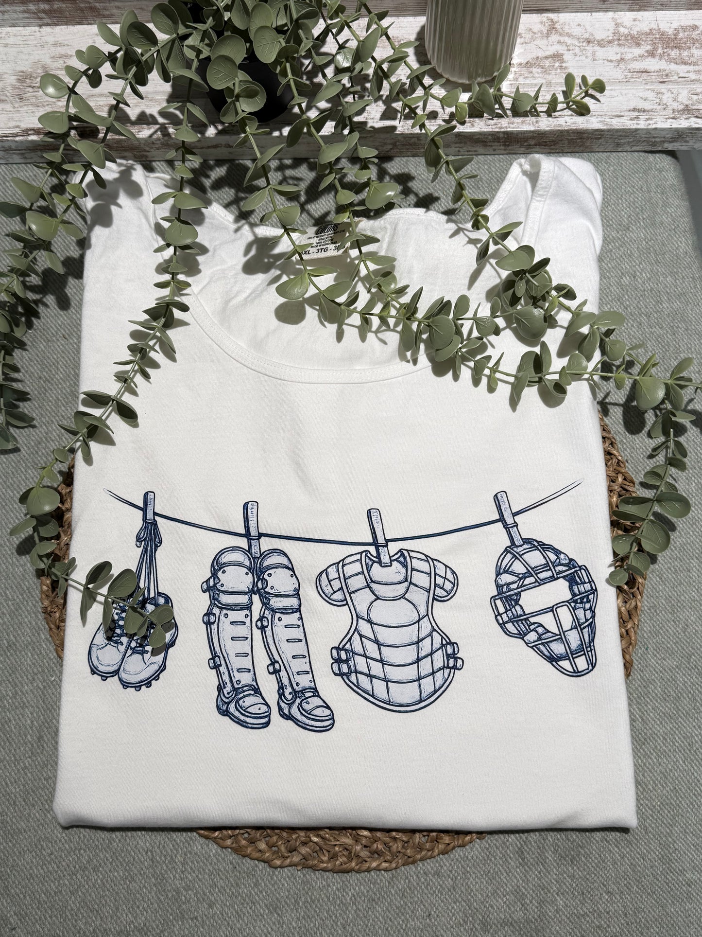 Catchers Gear on the line graphic shirt. Baseball softball