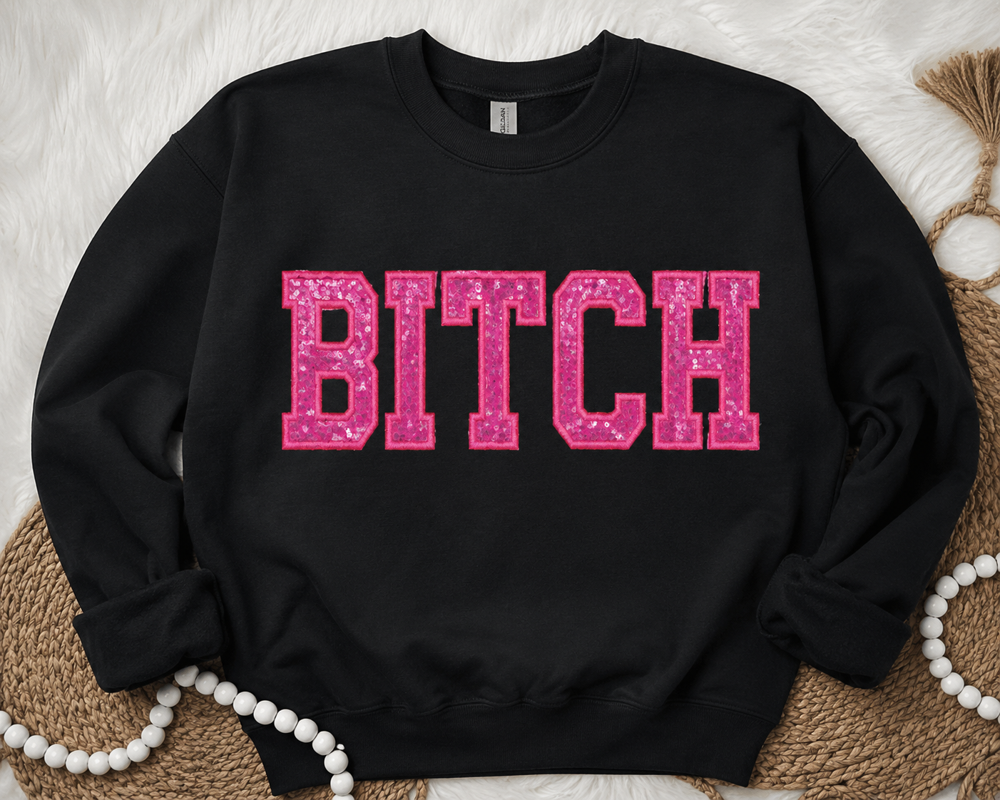 Bitch Sequin Applique Embroidered Shirt