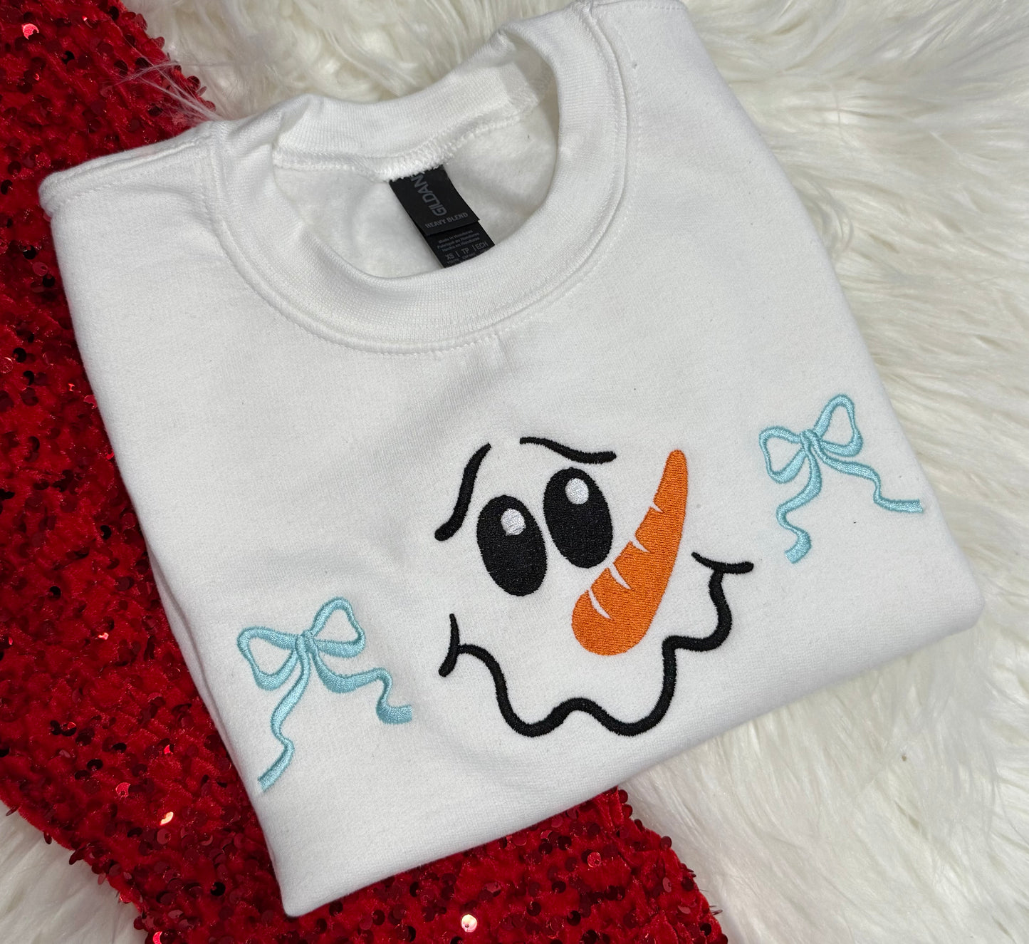 Snowman face bows embroidered shirt