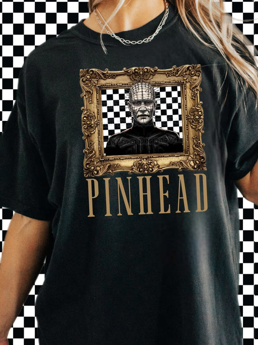 Pinhead checkered frame horror graphic shirt