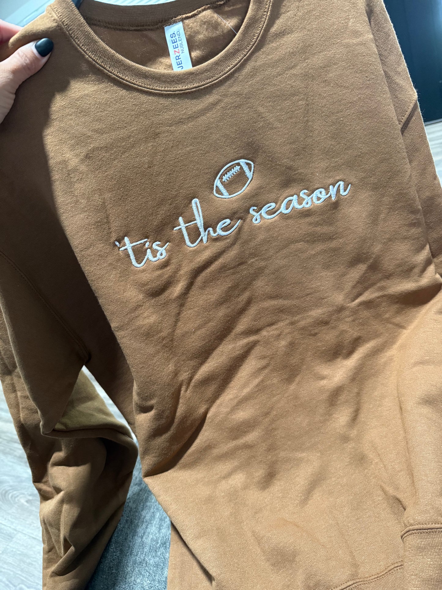 Tis the season football embroidered crew