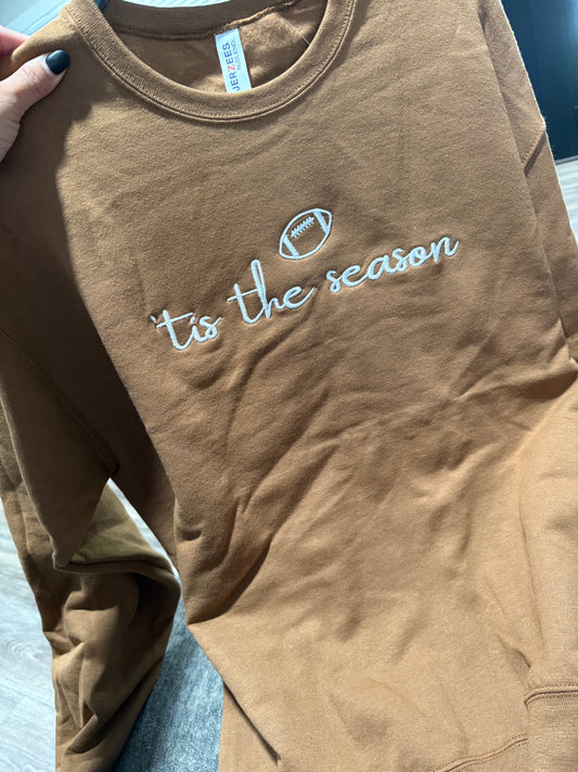 Tis the season football embroidered crew