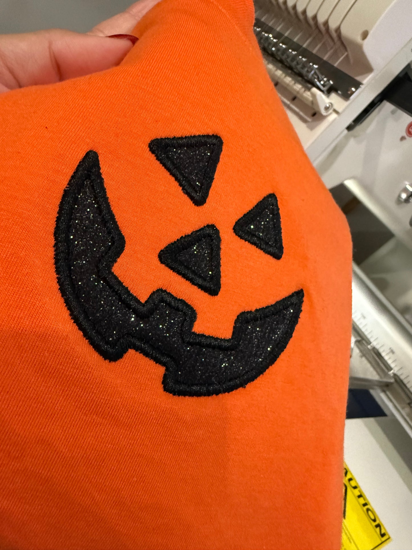 Pumpkin Glitter Face Embroidered Shirt