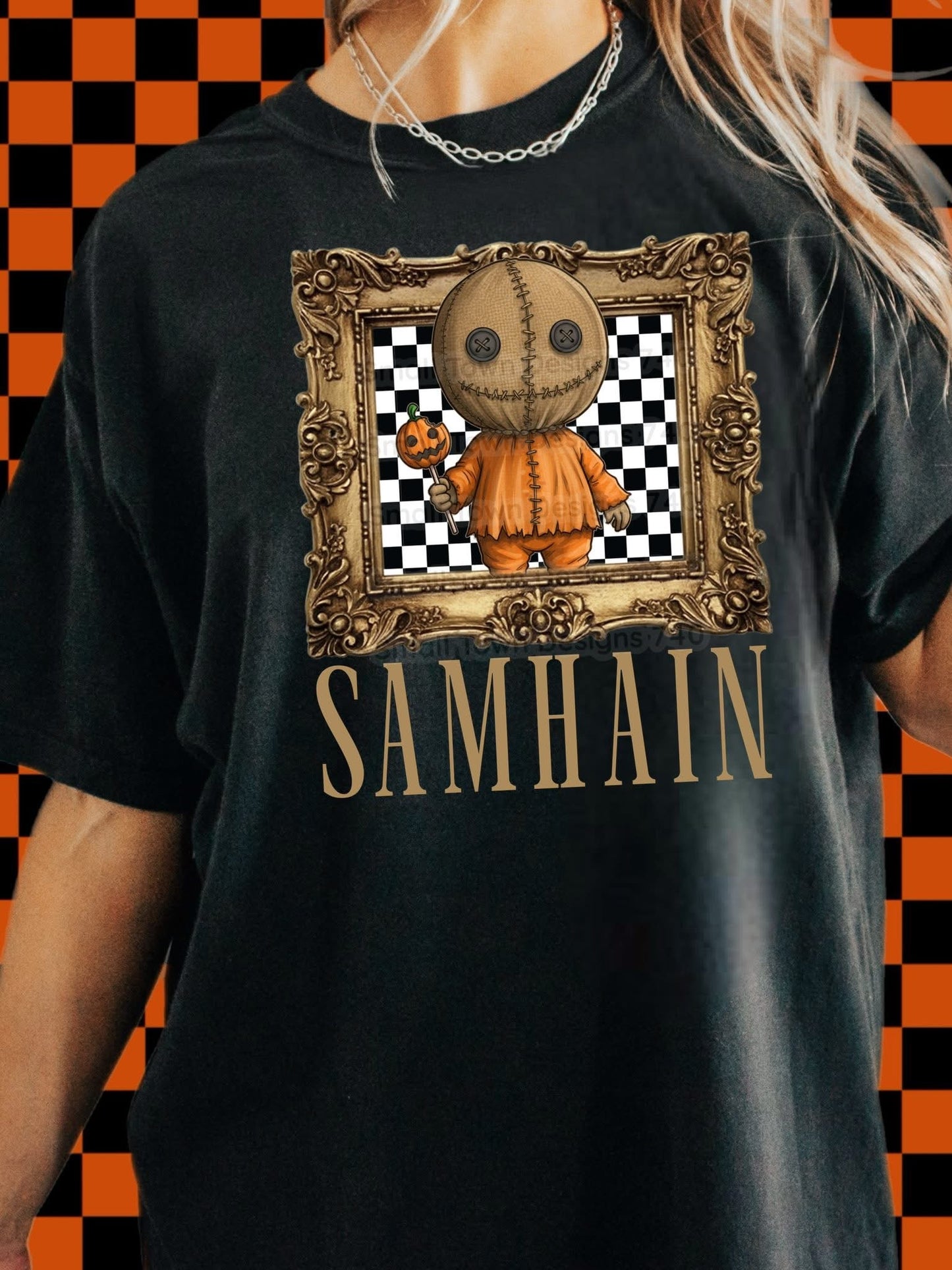 Samhain checkered frame horror graphic shirt