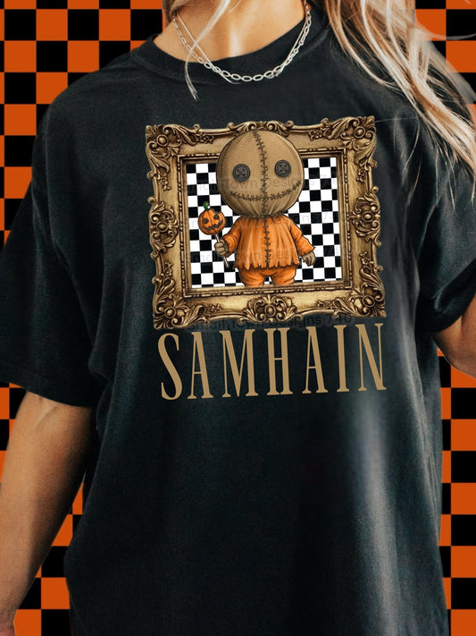 Samhain checkered frame horror graphic shirt