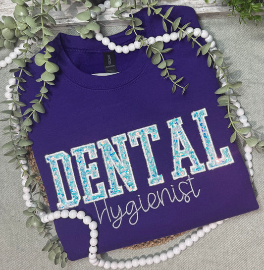 Dental Hygienist Sequin Applique Embroidered Shirt