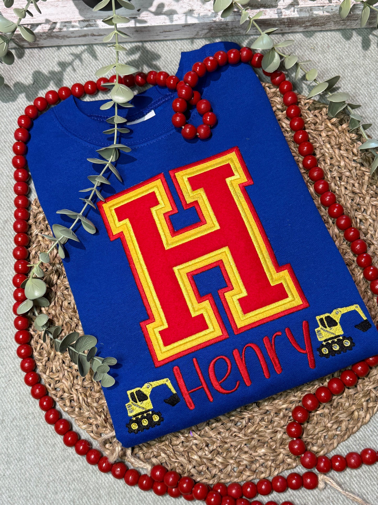 Custom Varsity Letter Excavator Embroidered Sweatshirt.