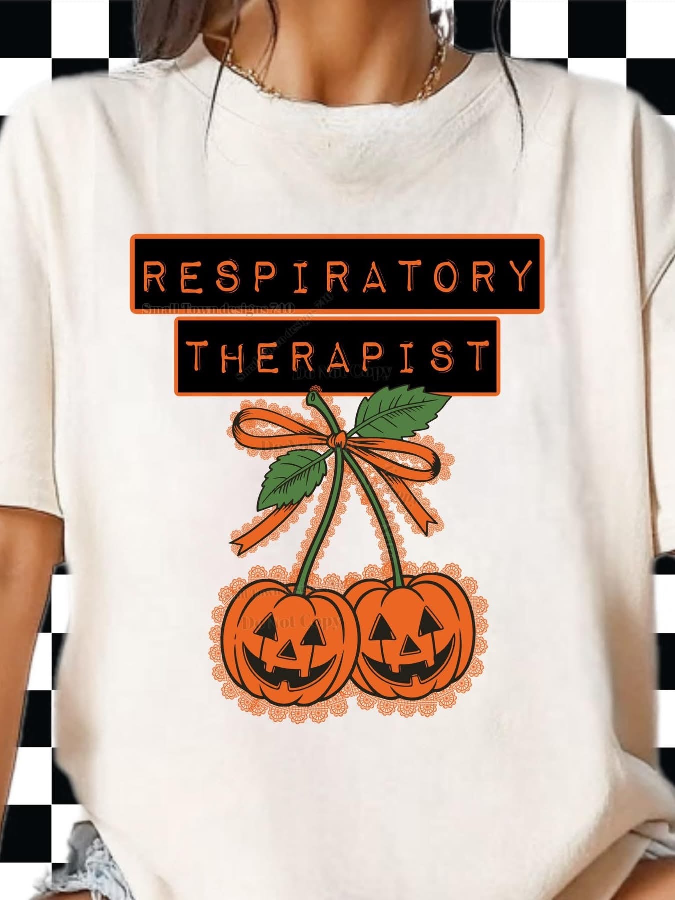 Occupation Faux Lace Cherry Pumpkins Halloween Graphic Shirt