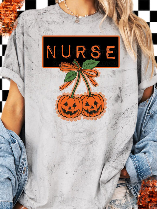 Occupation Faux Lace Cherry Pumpkins Halloween Graphic Shirt