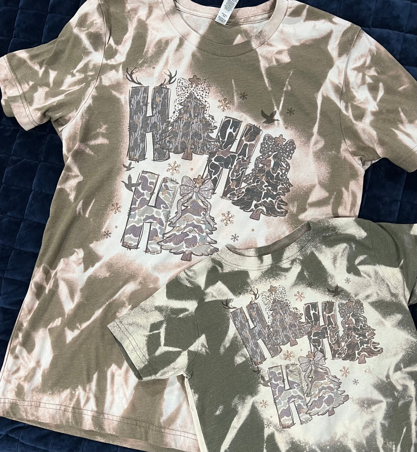 KIDS Ho Ho Ho camo trees deer antlers bleached graphic shirt
