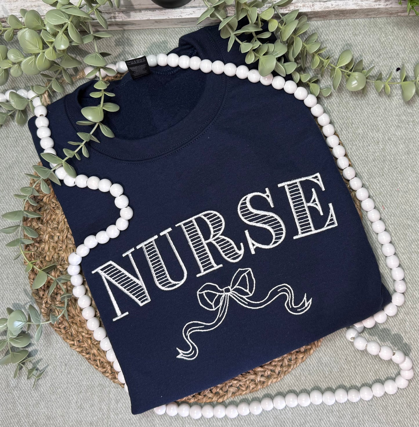 Nurse bow embroidered shirt