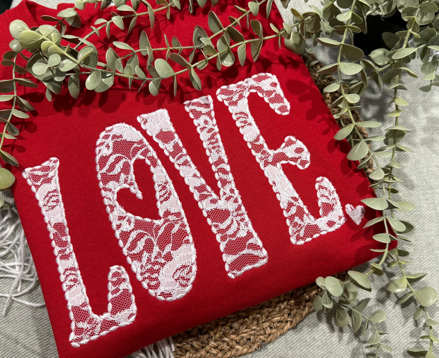 Love lace applique embroidered shirt