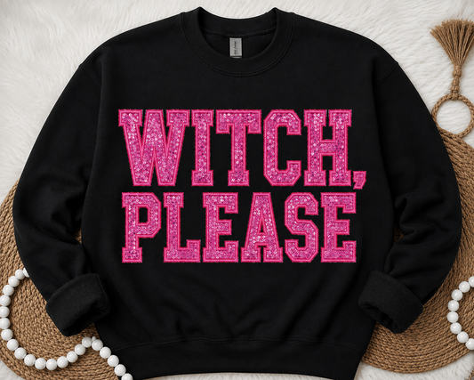Witch, Please Sequin Applique Embroidered Shirt