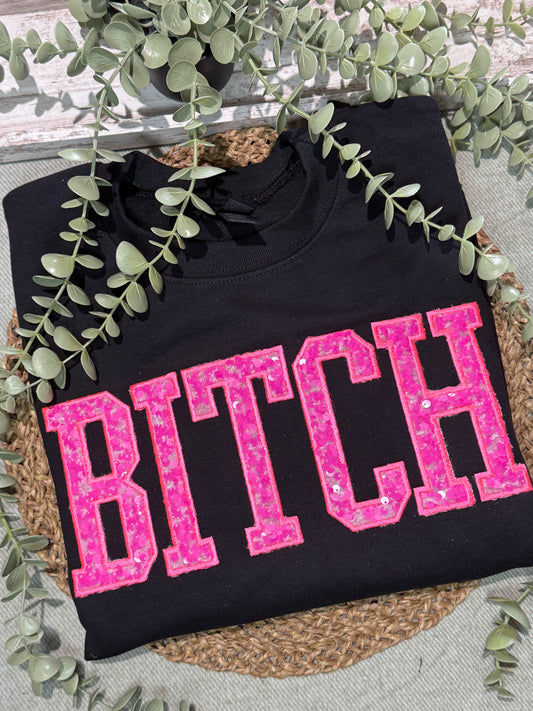 Bitch Sequin Applique Embroidered Shirt