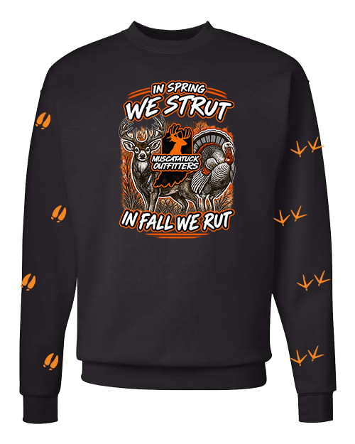 Muscatatuck Outfitters In Spring We Strut In Fall We Rut Black Graphic Shirt