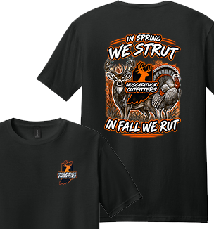 Muscatatuck Outfitters In Spring We Strut In Fall We Rut Black Graphic Shirt