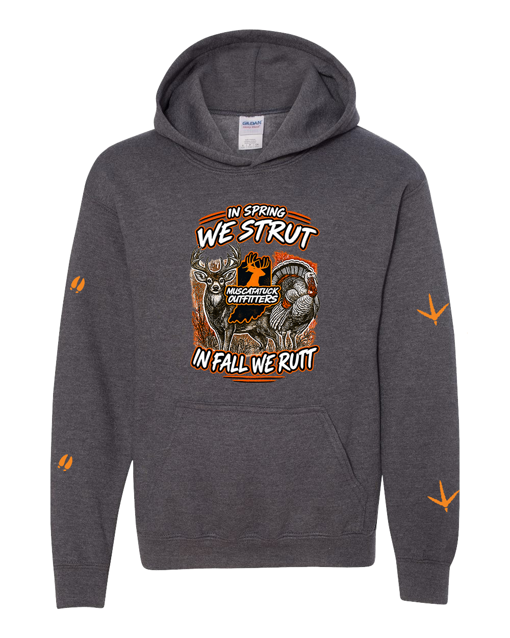 Muscatatuck Outfitters In Spring We Strut In Fall We Rutt Dk Heather Graphic Shirts